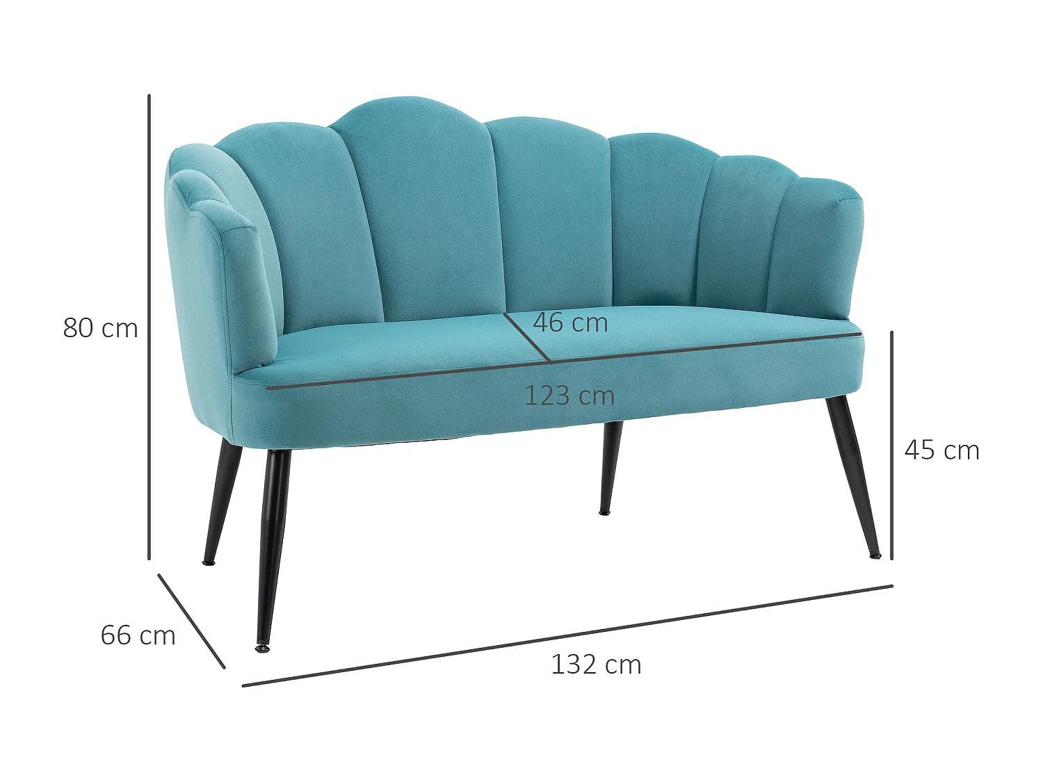 Divano 2 posti in velluto con schienale a conchiglia verde