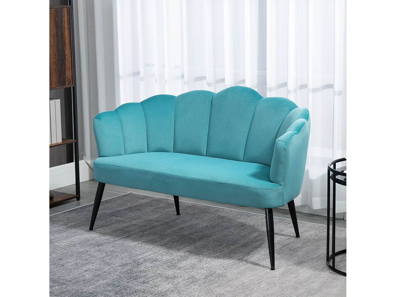 Divano 2 posti in velluto con schienale a conchiglia verde