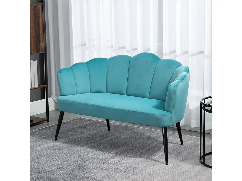 Divano 2 posti in velluto con schienale a conchiglia verde
