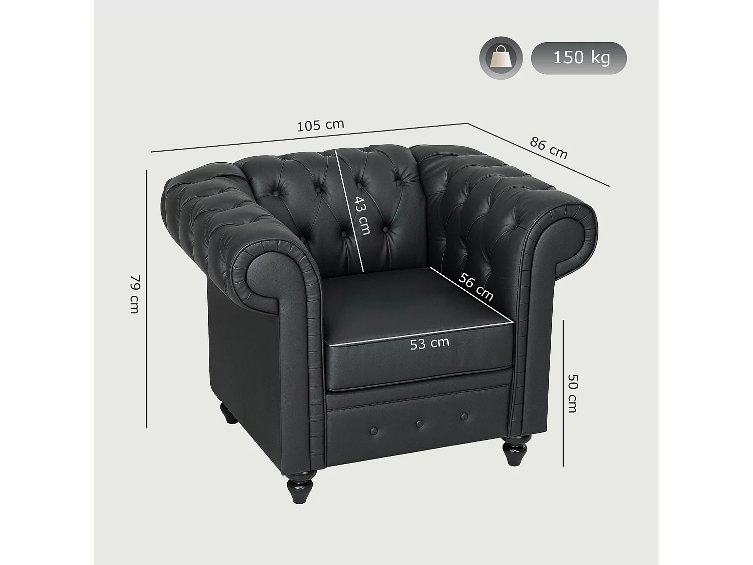 Poltrona da salotto chesterfield in finta pelle pu nero