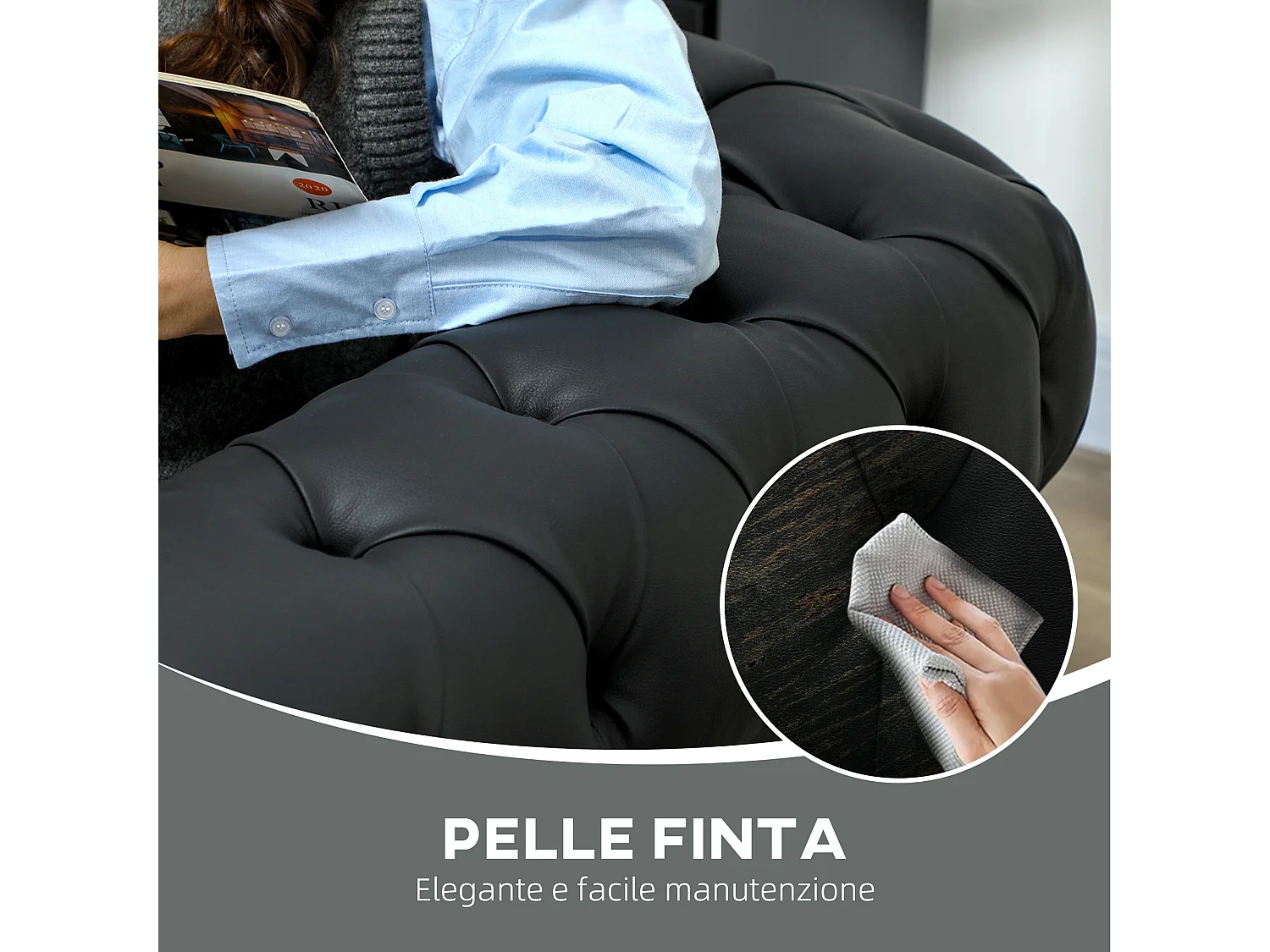 Poltrona da salotto chesterfield in finta pelle pu nero
