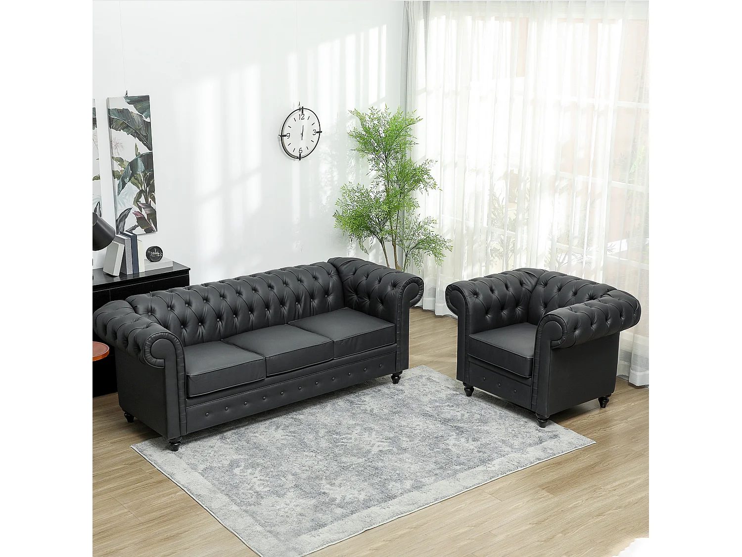 Poltrona da salotto chesterfield in finta pelle pu nero