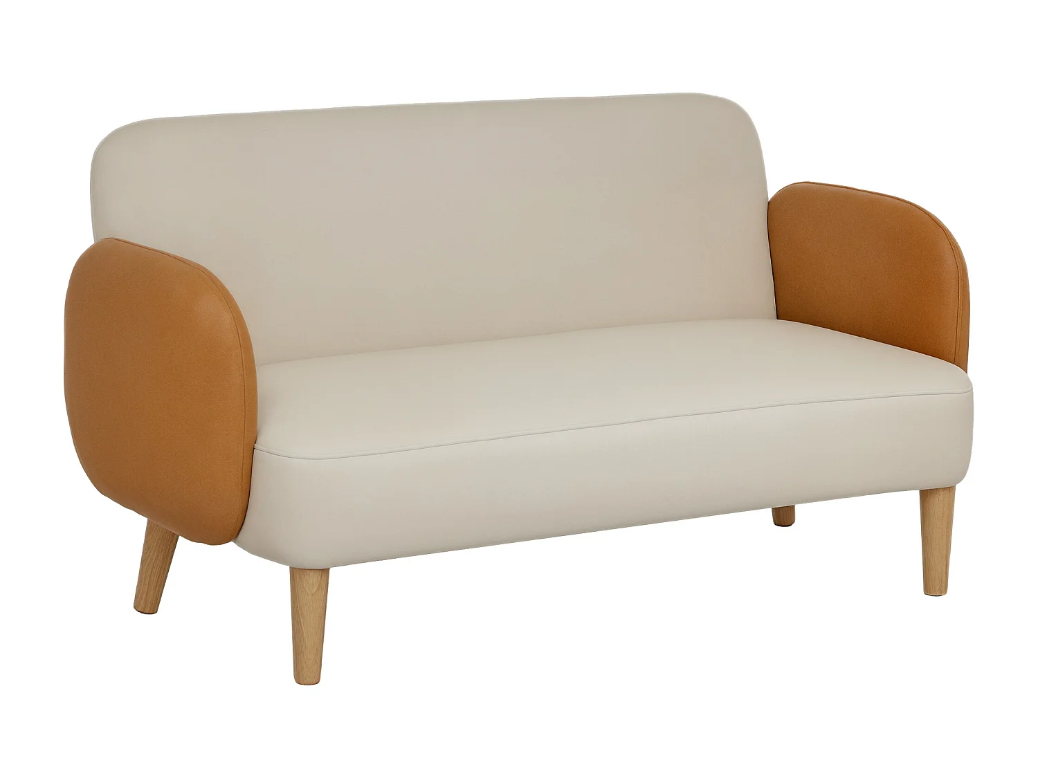 Divano 2 posti stile nordico in tessuto vellutato crema e arancione