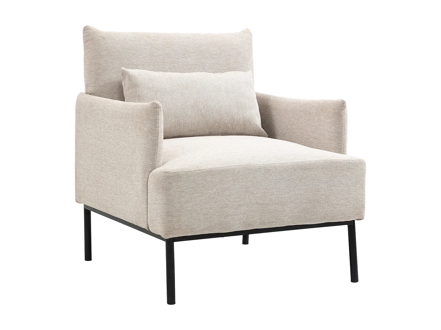 Poltrona moderna d'arredo con schienale imbottito e cuscino crema