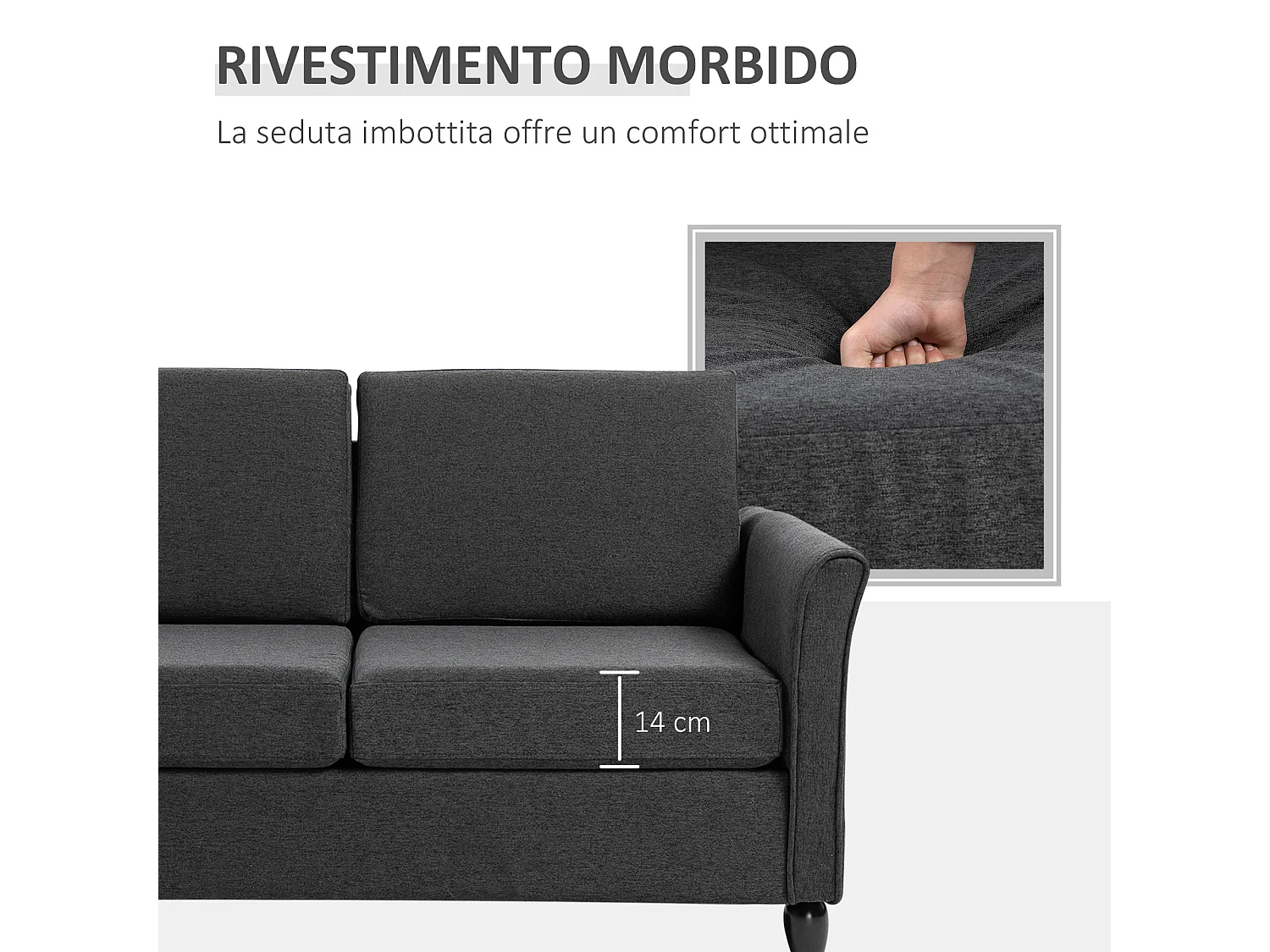 Divano a 2 posti con cuscini da salotto lino grigio scuro