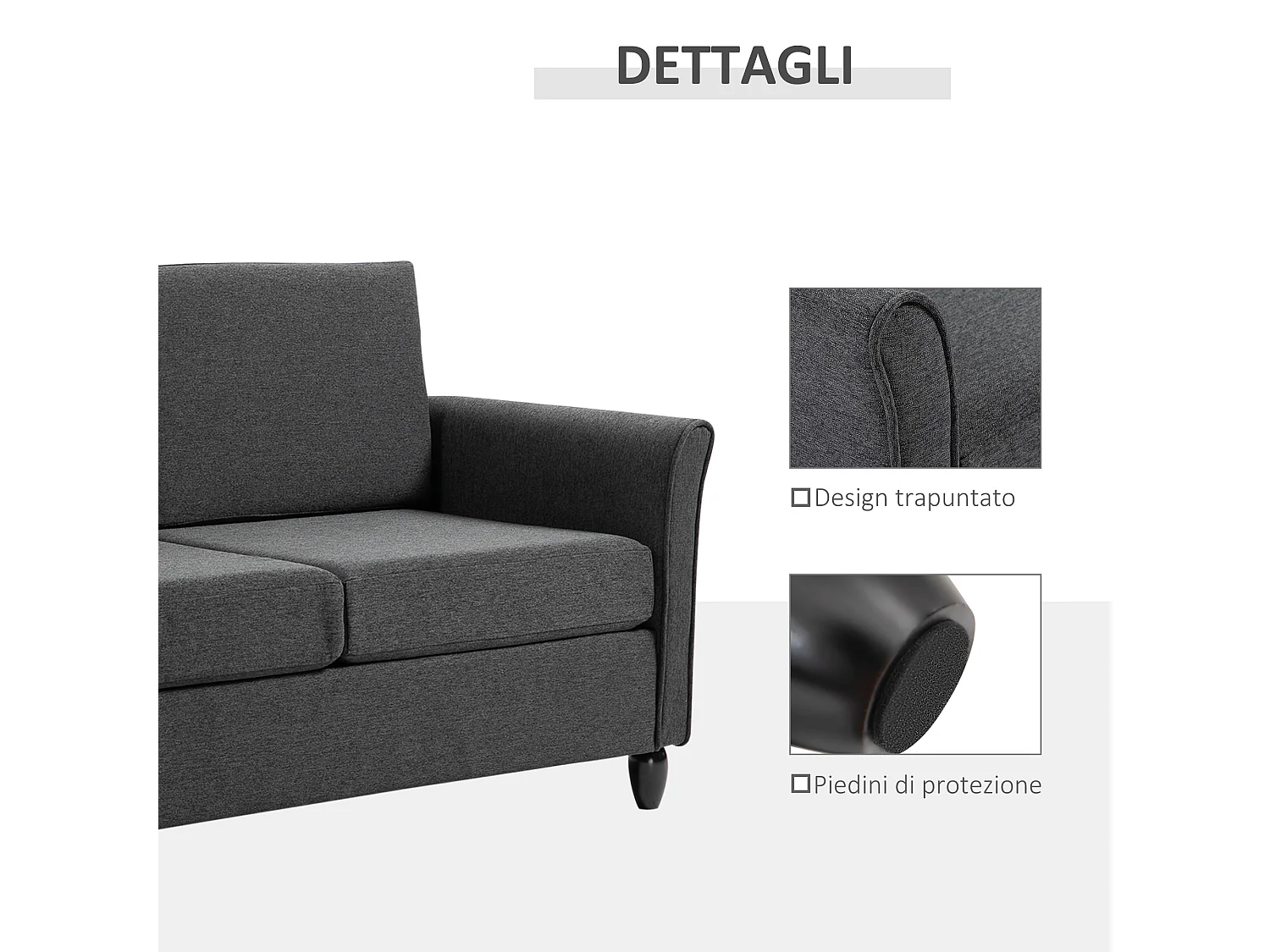 Divano a 2 posti con cuscini da salotto lino grigio scuro