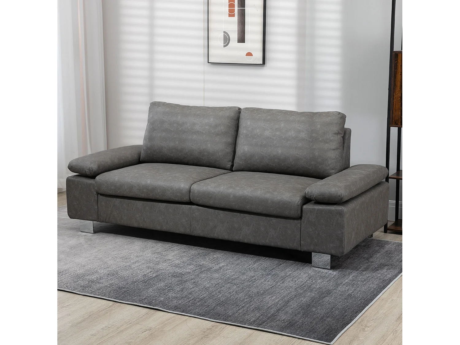 Divano 2 posti con seduta imbottita e braccioli regolabili grigio