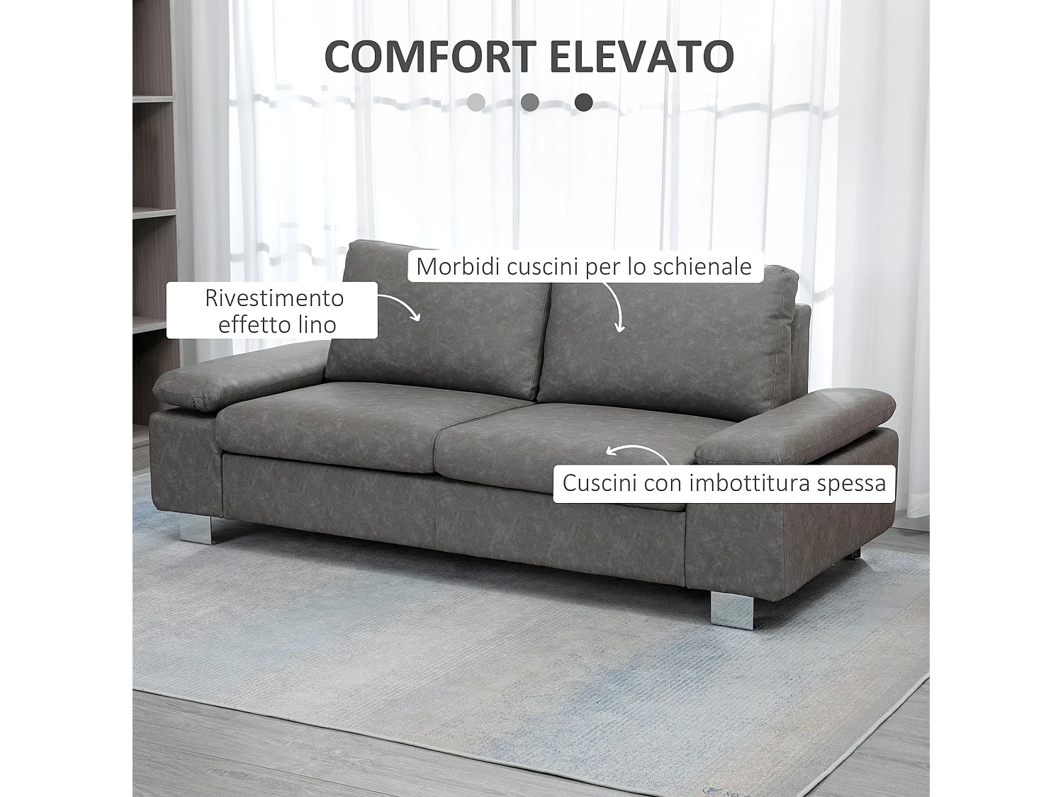 Divano 2 posti con seduta imbottita e braccioli regolabili grigio