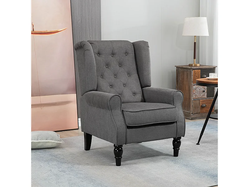Poltrona da salotto stile francese in tessuto grigio