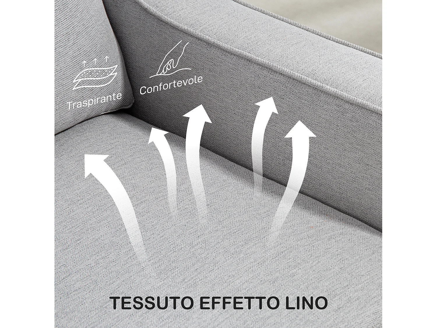 Poltrona moderna con imbottitura spessa in tessuto grigio chiaro