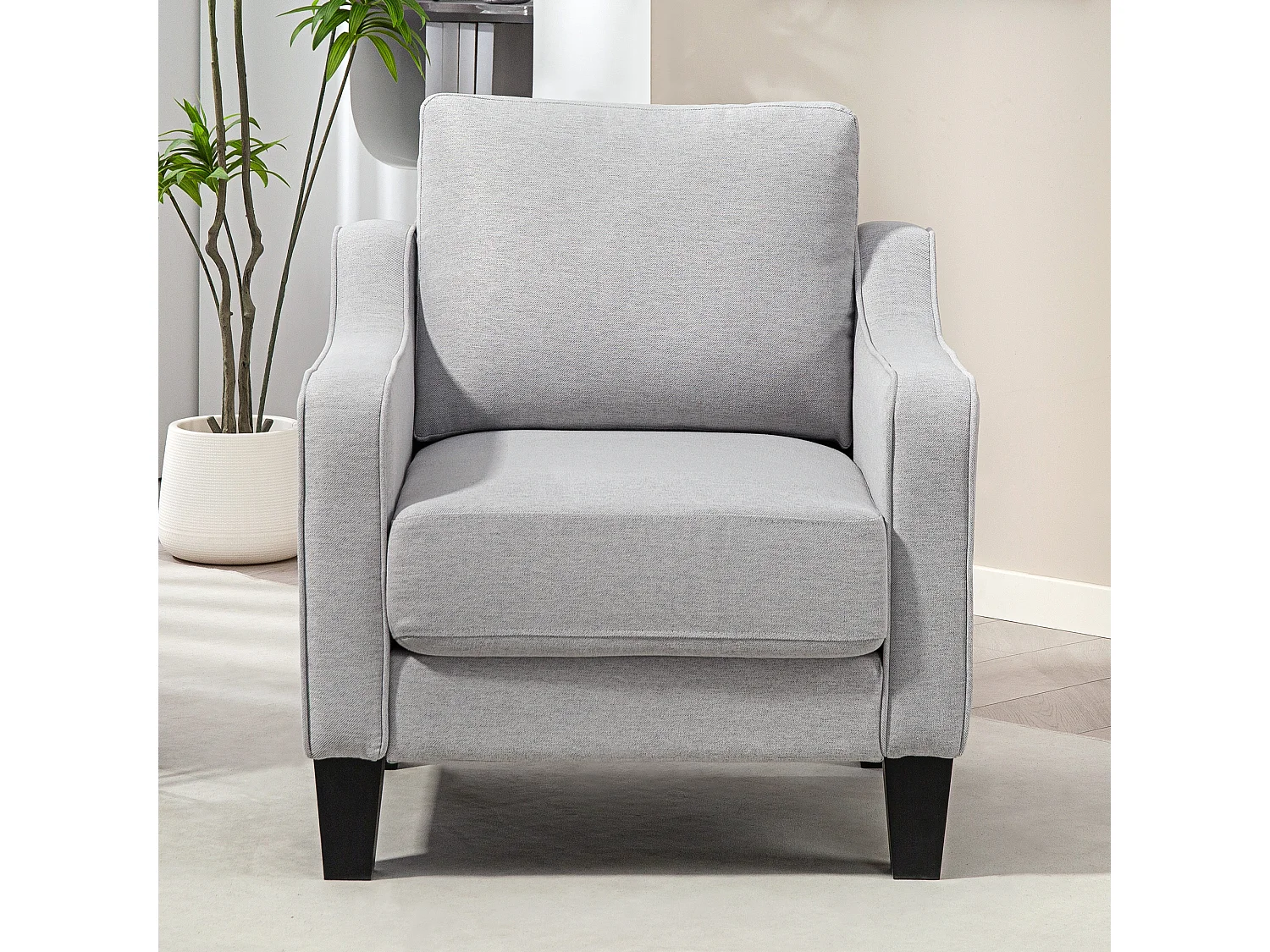 Poltrona moderna con imbottitura spessa in tessuto grigio chiaro