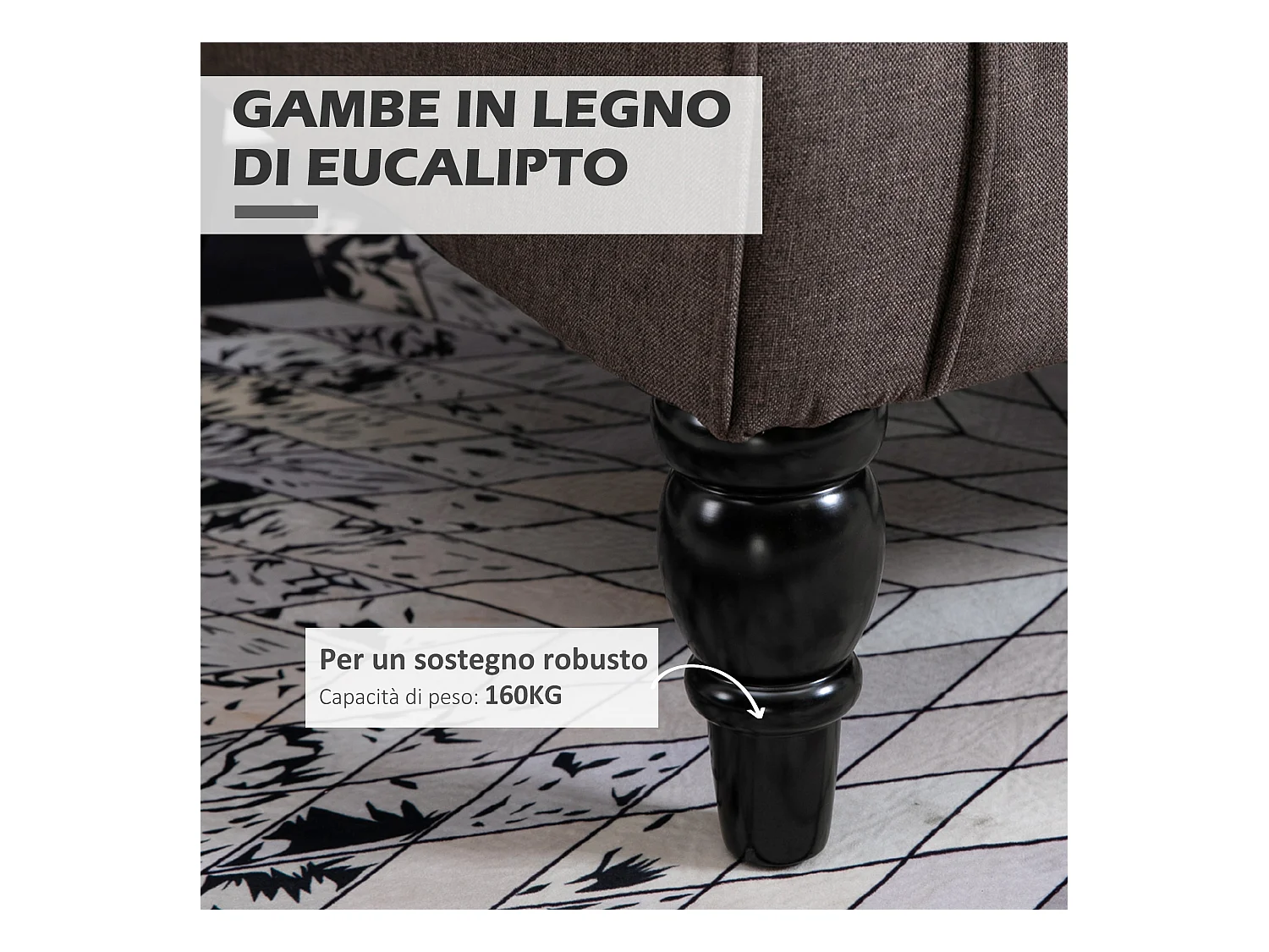 Poltrona per salotto stile francese con cuscini 74x86x102 cm marrone