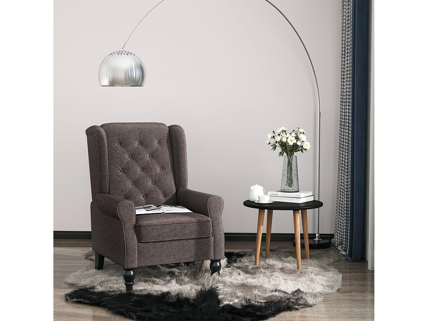 Poltrona per salotto stile francese con cuscini 74x86x102 cm marrone