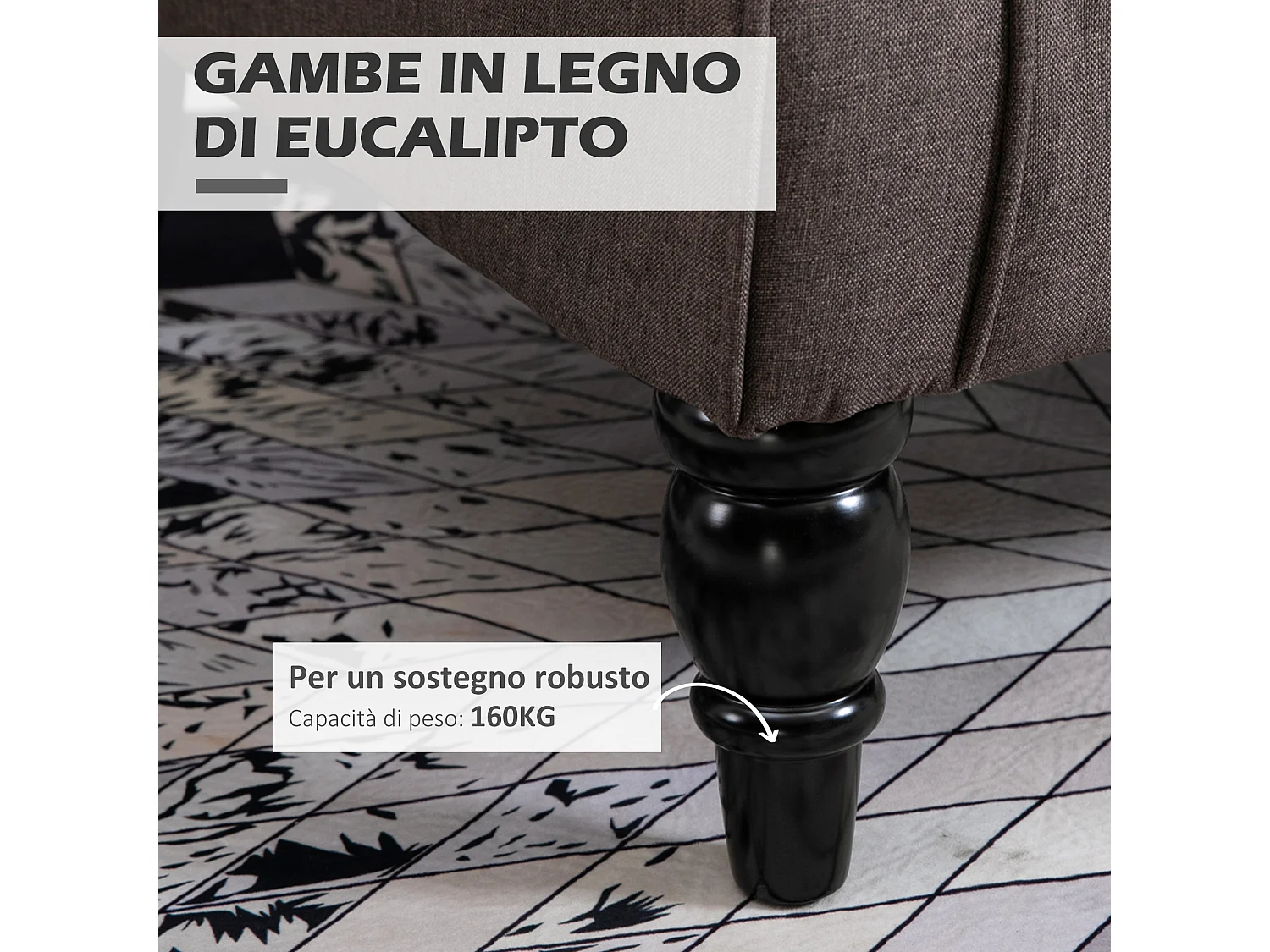 Poltrona per salotto stile francese con cuscini 74x86x102 cm marrone