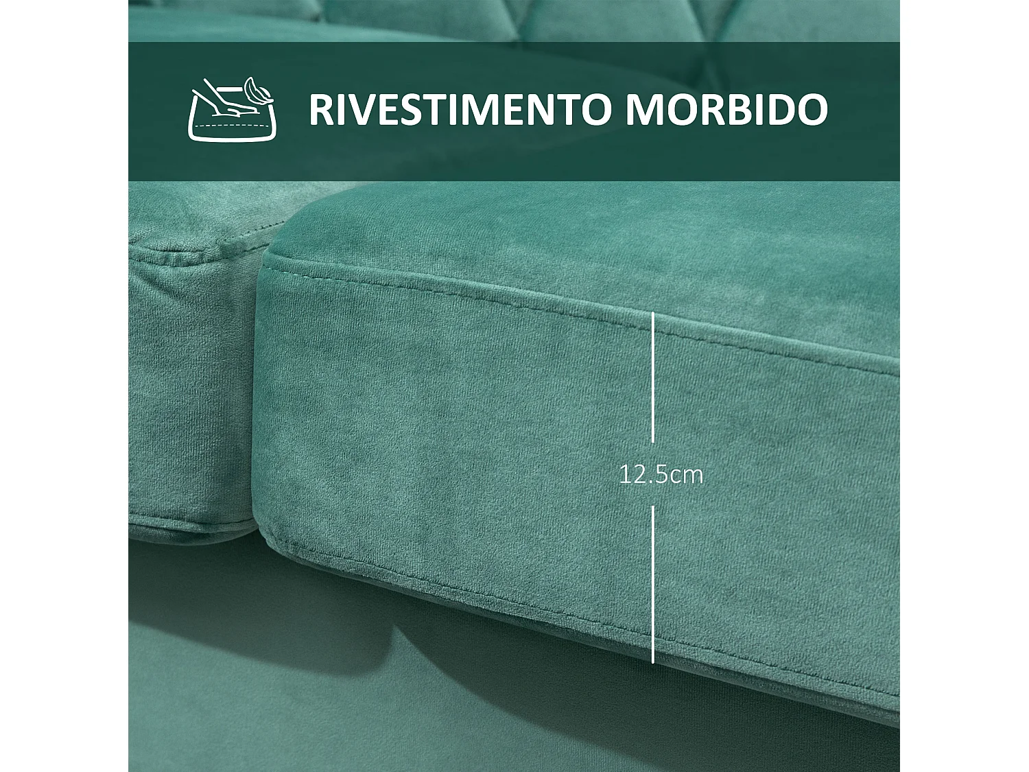 Divano 2 posti in legno e velluto spessa imbottitura verde