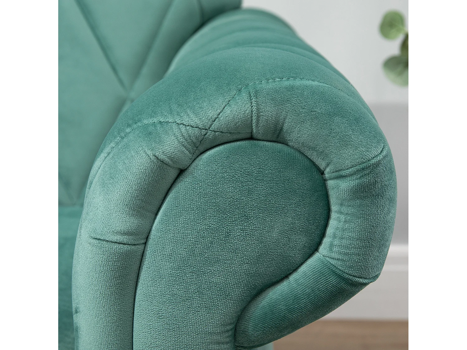 Divano 2 posti in legno e velluto spessa imbottitura verde