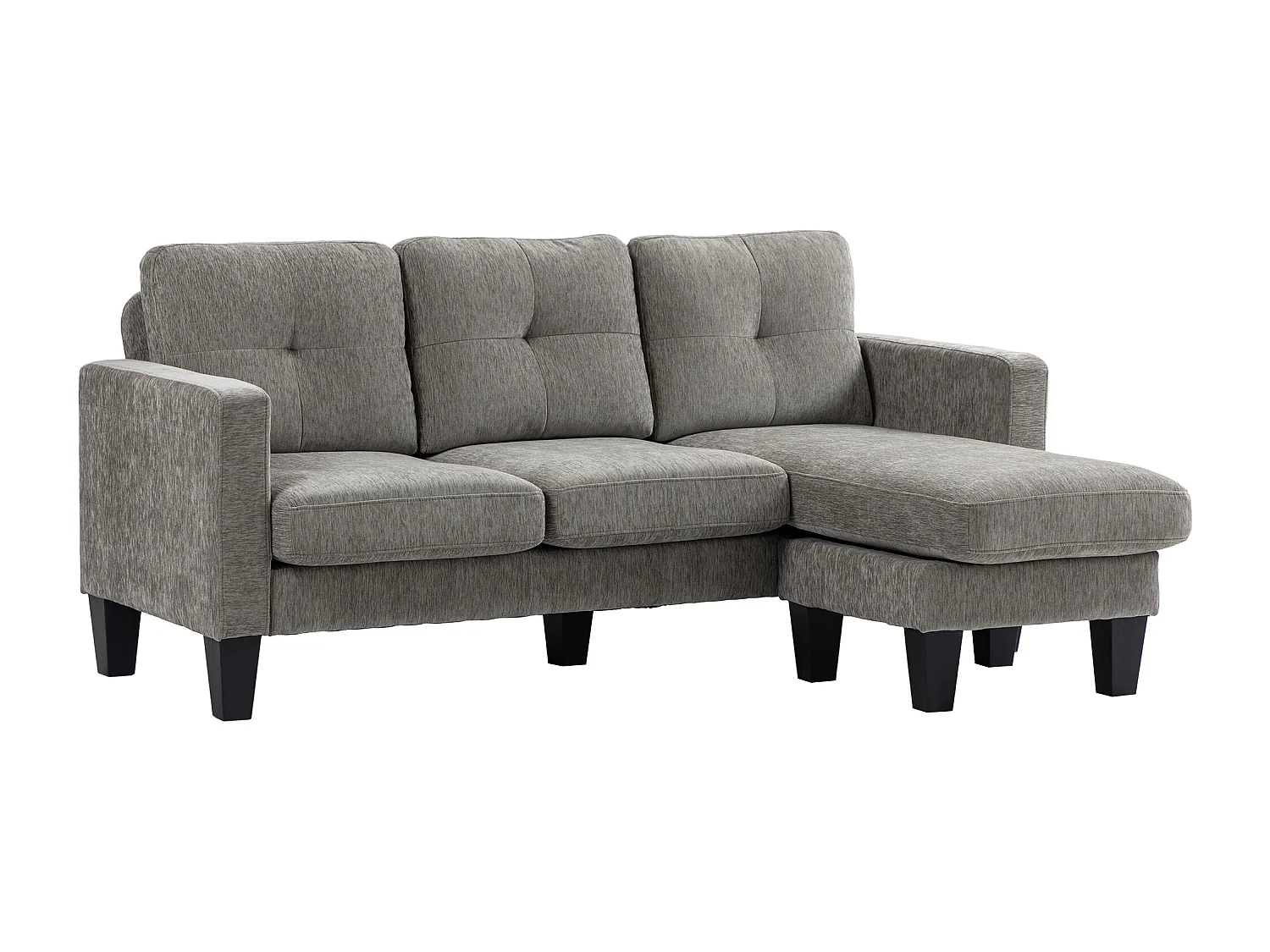 Divano angolare 3 posti tessuto effetto ciniglia con cuscini tortora