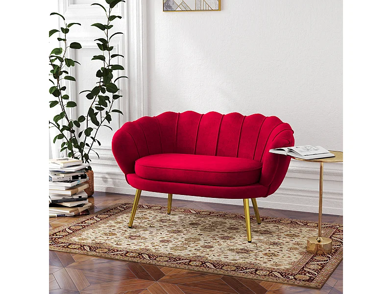 Divano vintage 2 posti stile industrial chic effetto velluto rosso