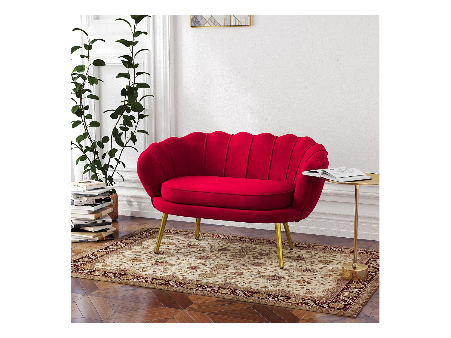 Divano vintage 2 posti stile industrial chic effetto velluto rosso