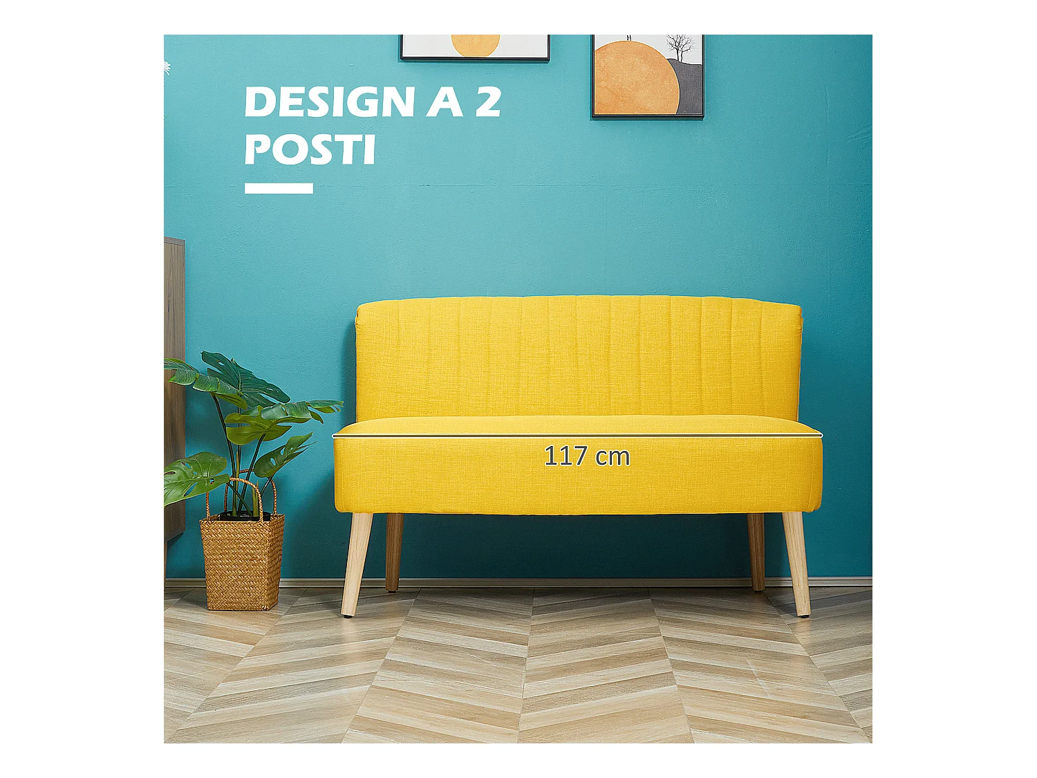 Divano 2 posti moderno senza braccioli in tessuto giallo