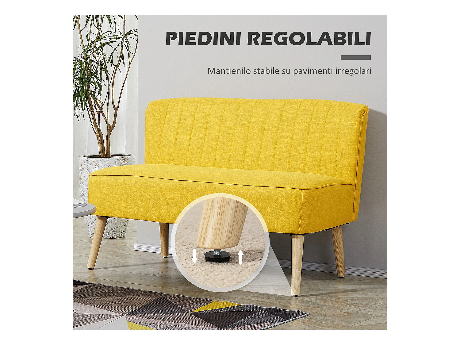 Divano 2 posti moderno senza braccioli in tessuto giallo