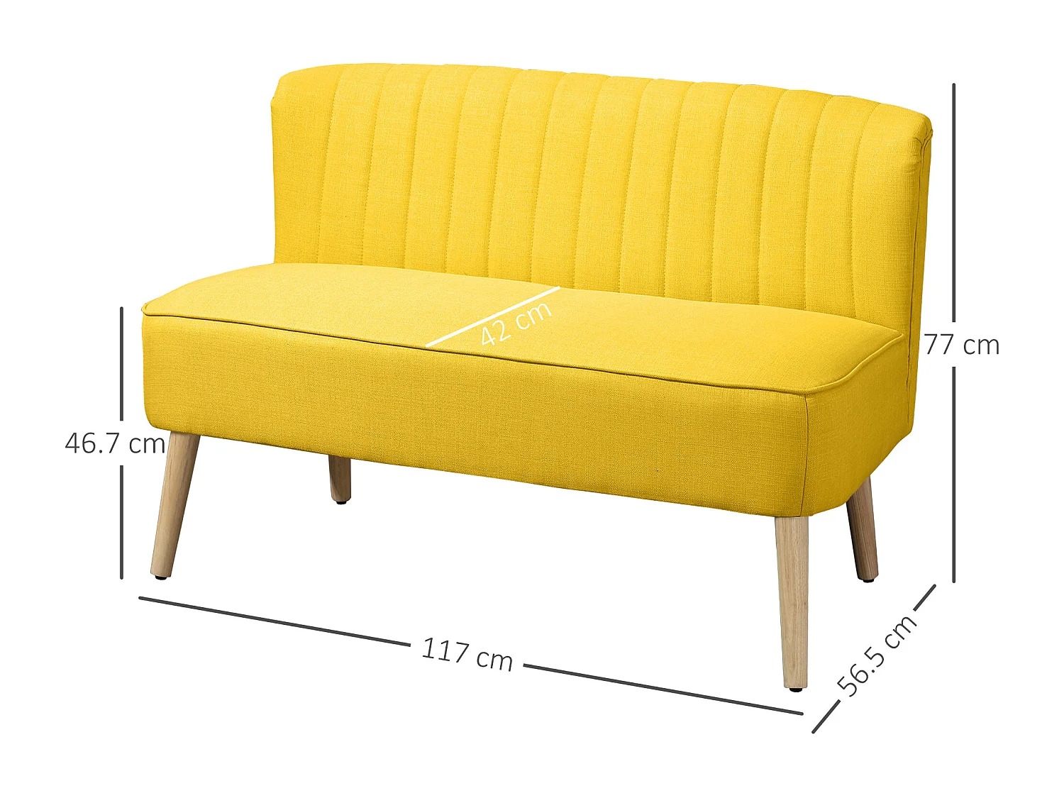 Divano 2 posti moderno senza braccioli in tessuto giallo