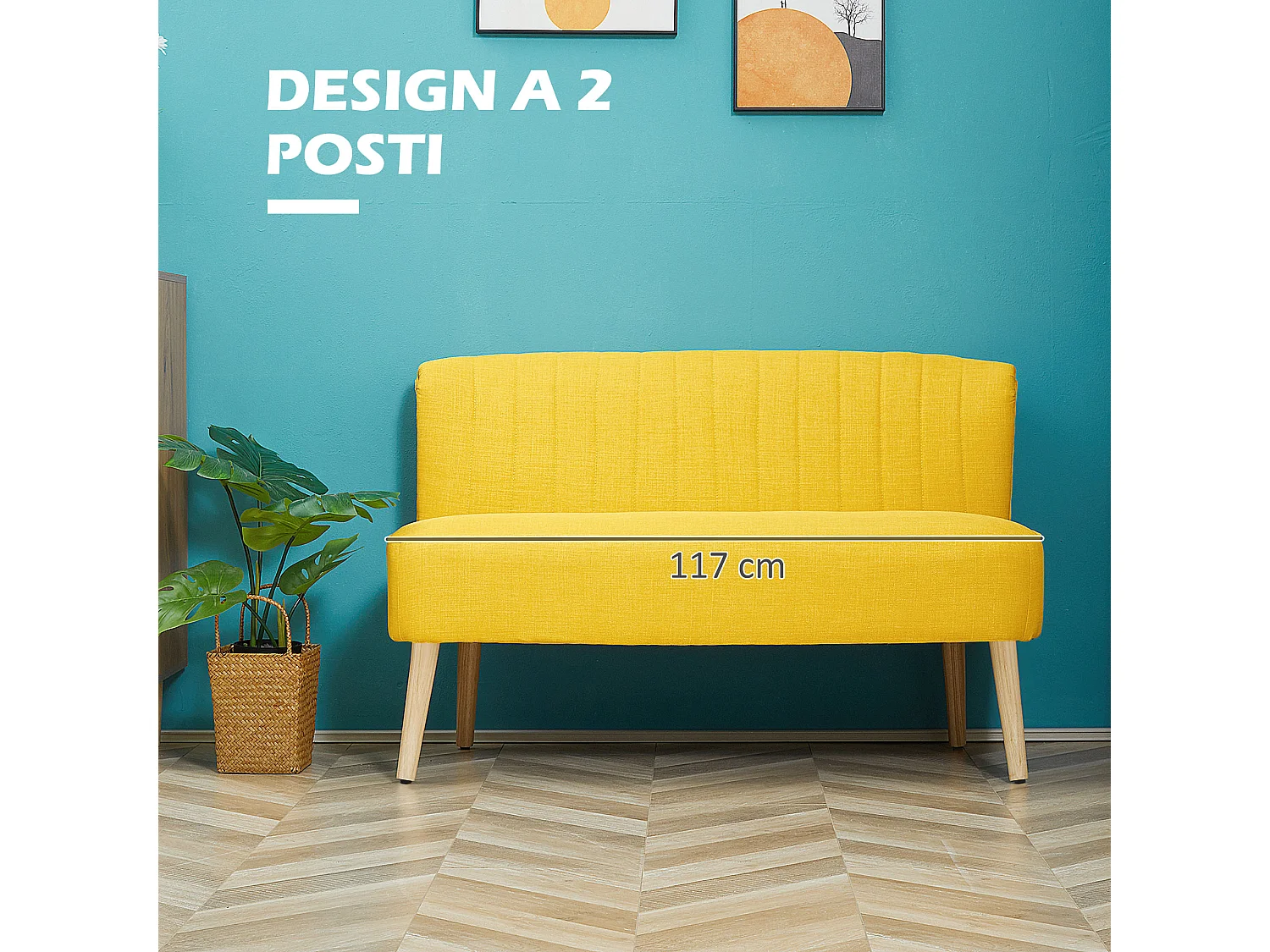 Divano 2 posti moderno senza braccioli in tessuto giallo