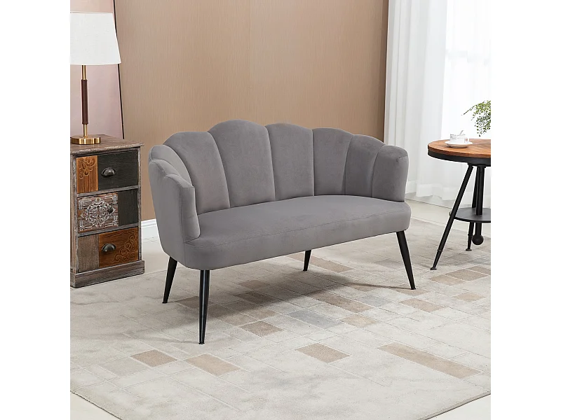 Divano 2 posti in velluto con schienale a conchiglia grigio