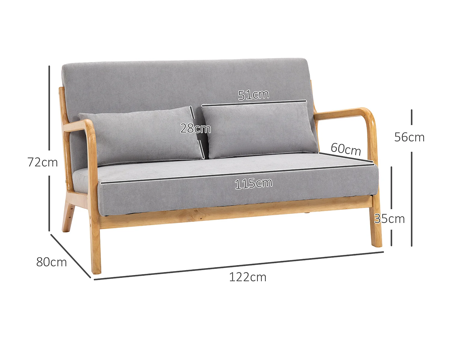 Divano 2 posti moderno con cuscini e seduta imbottita grigio