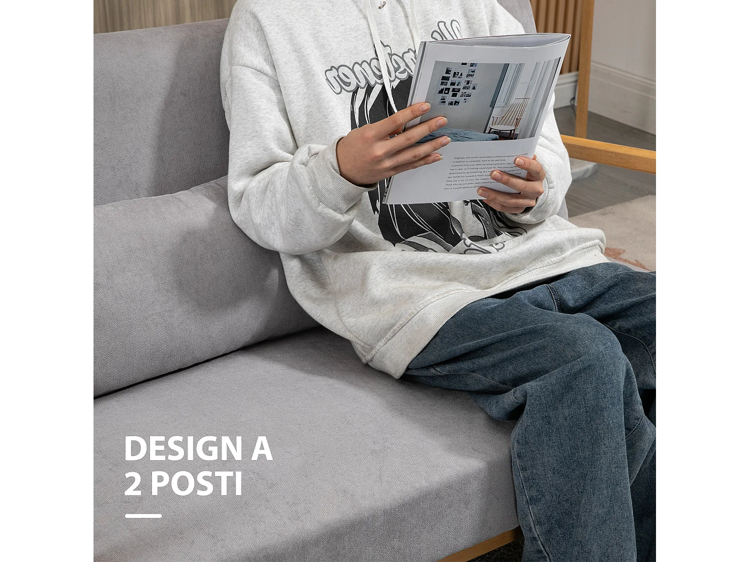 Divano 2 posti moderno con cuscini e seduta imbottita grigio