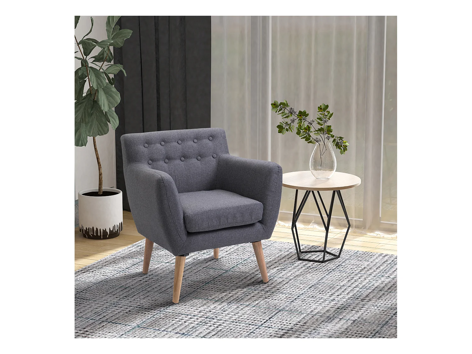 Poltroncina moderna con braccioli tessuto legno grigio chiaro