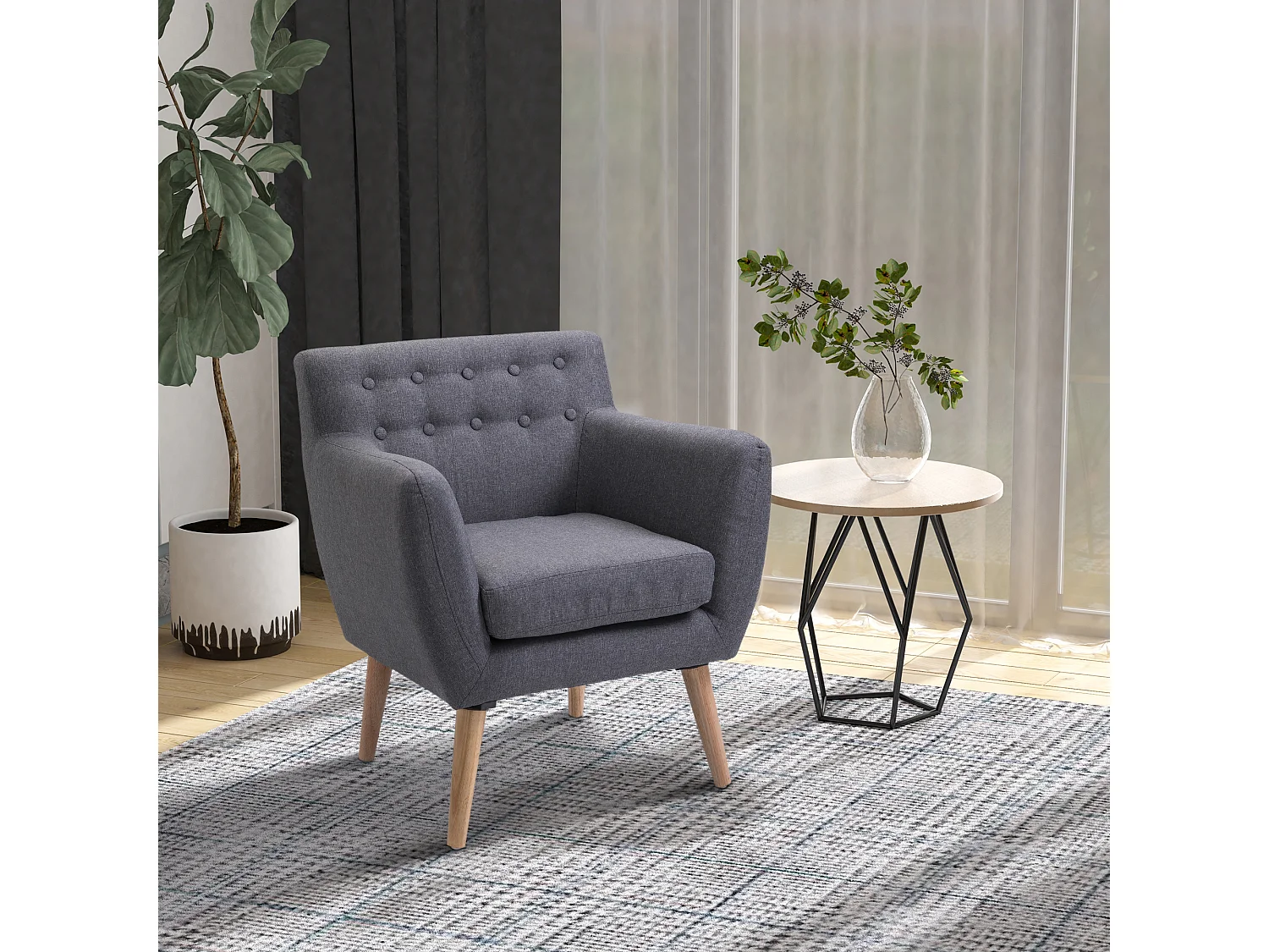 Poltroncina moderna con braccioli tessuto legno grigio chiaro