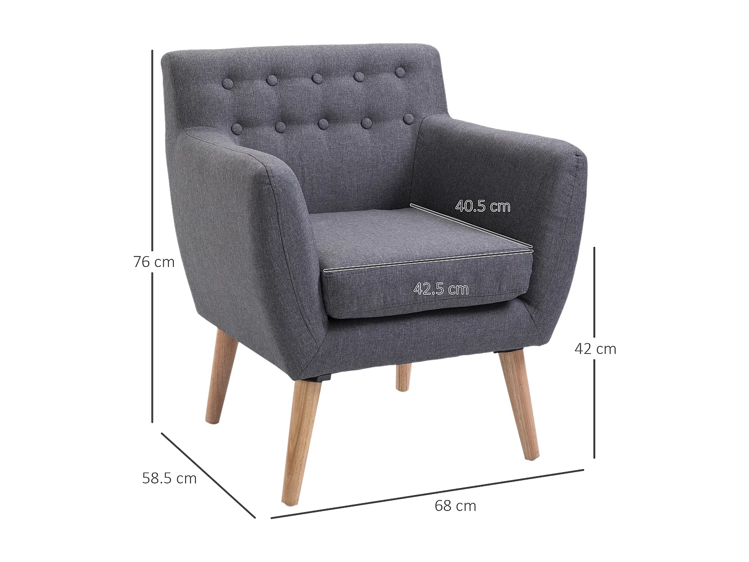 Poltroncina moderna con braccioli tessuto legno grigio chiaro