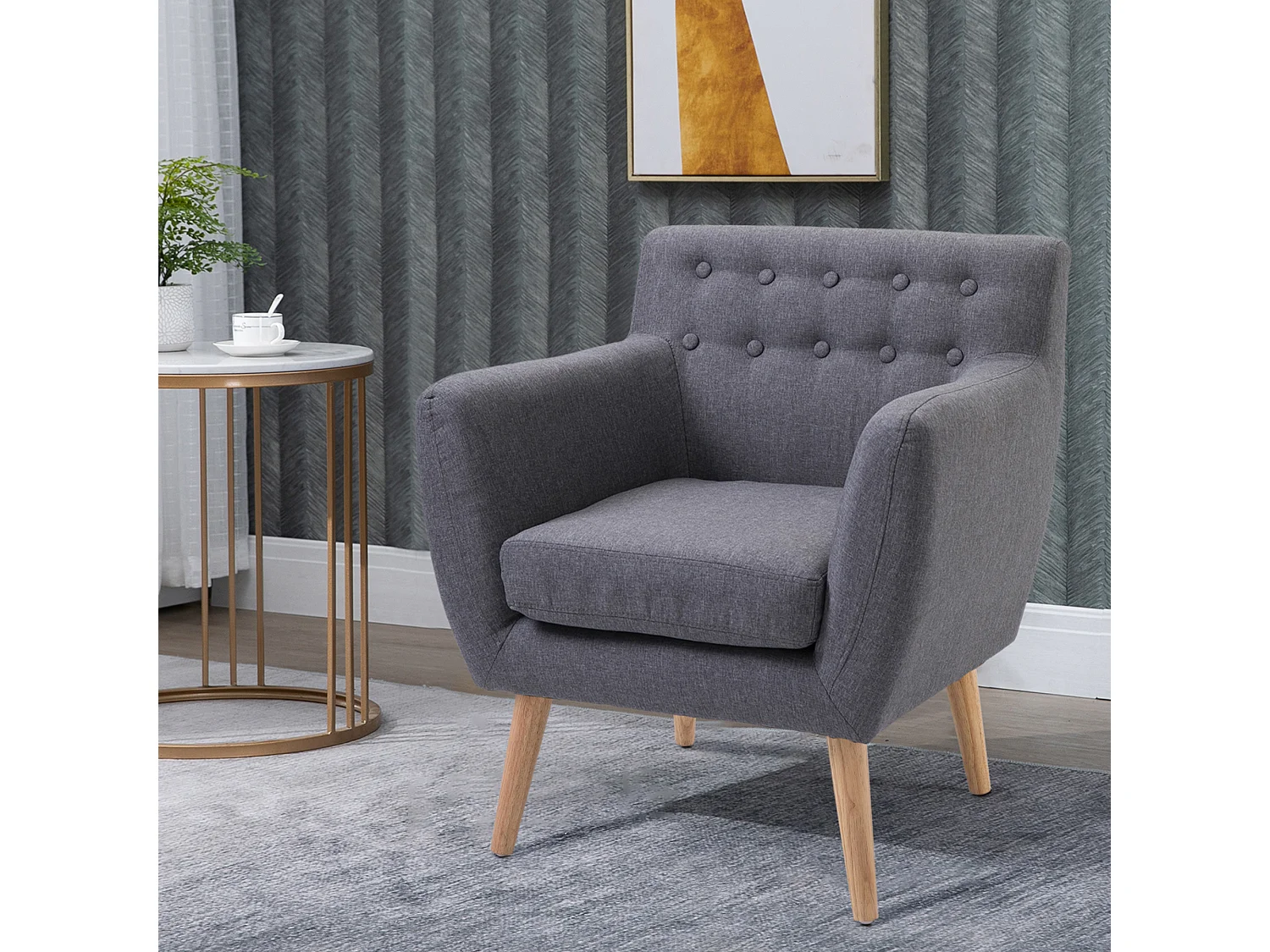 Poltroncina moderna con braccioli tessuto legno grigio chiaro