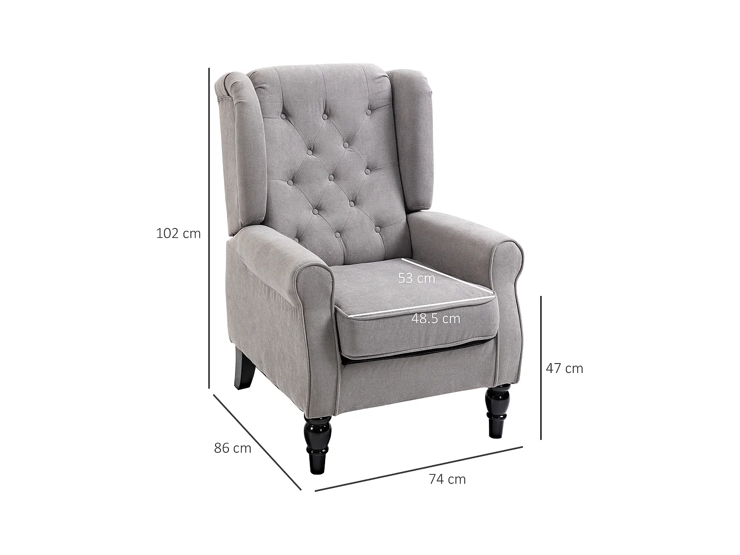 Poltrona grigia con ampia seduta e cuscini sfoderabili grigio