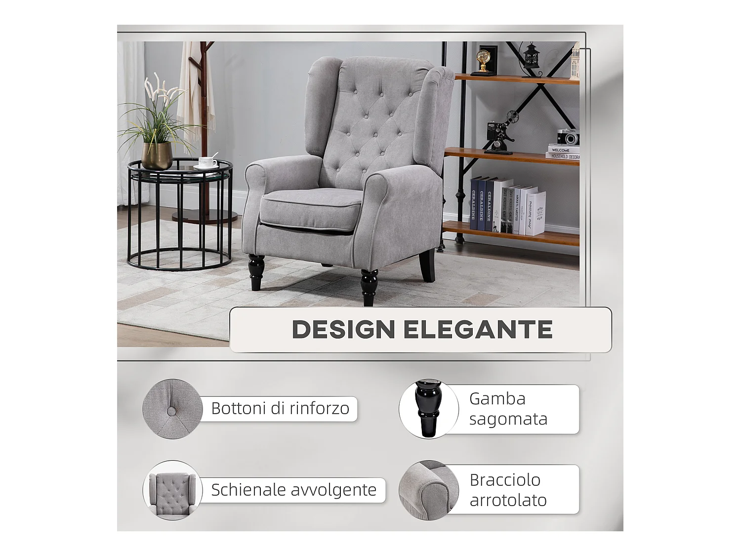 Poltrona grigia con ampia seduta e cuscini sfoderabili grigio