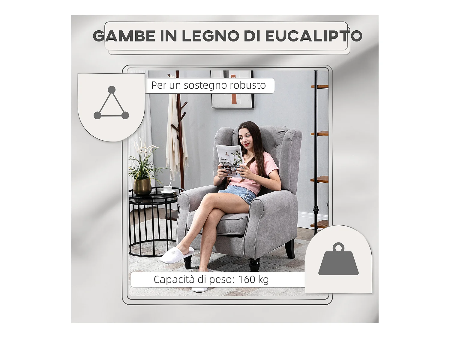 Poltrona grigia con ampia seduta e cuscini sfoderabili grigio