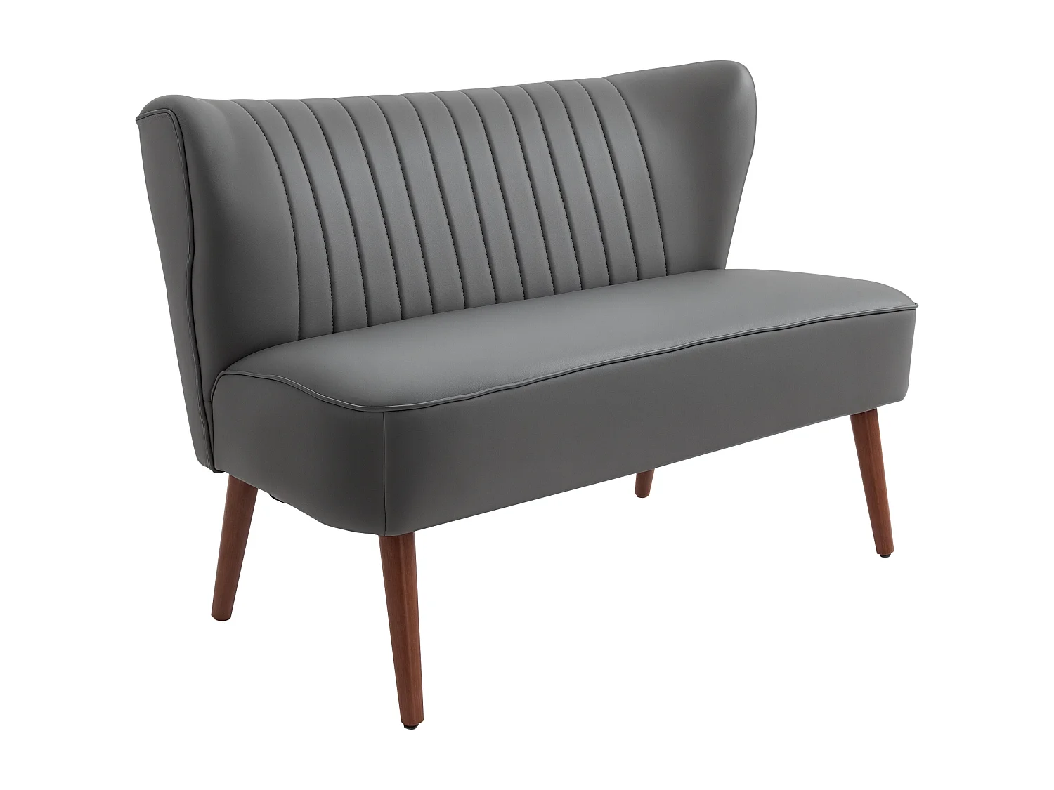 Divano a 2 posti telaio in legno e rivestimento in pelle grigia