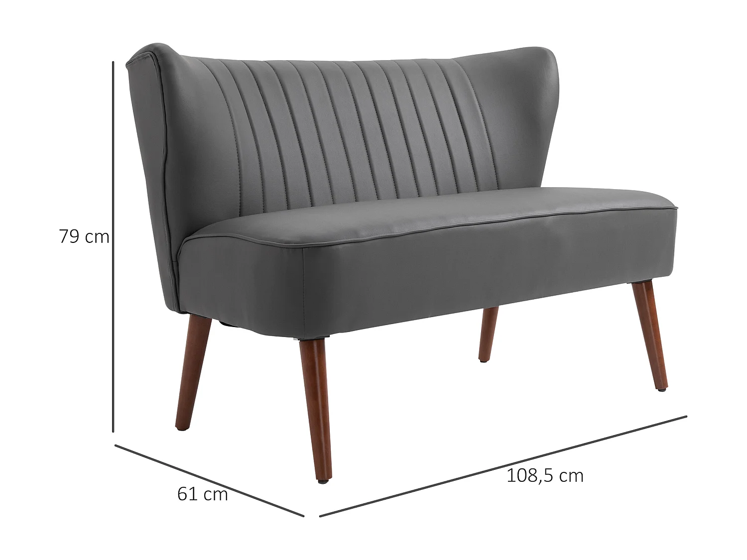 Divano a 2 posti telaio in legno e rivestimento in pelle grigia