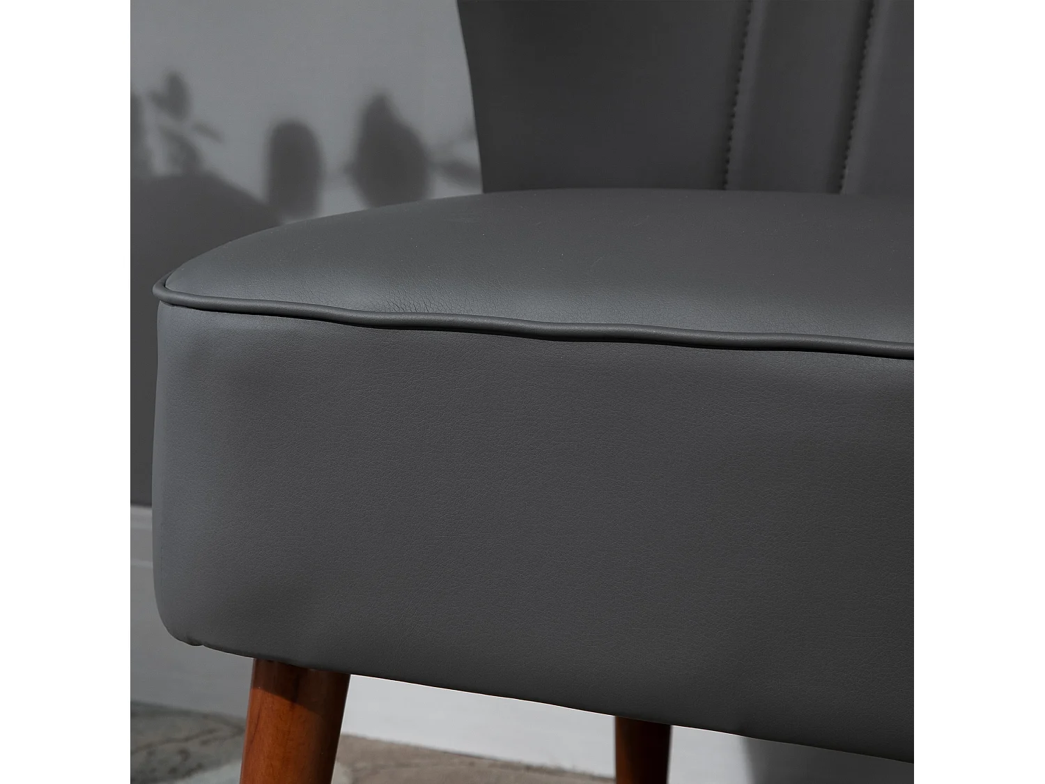 Divano a 2 posti telaio in legno e rivestimento in pelle grigia