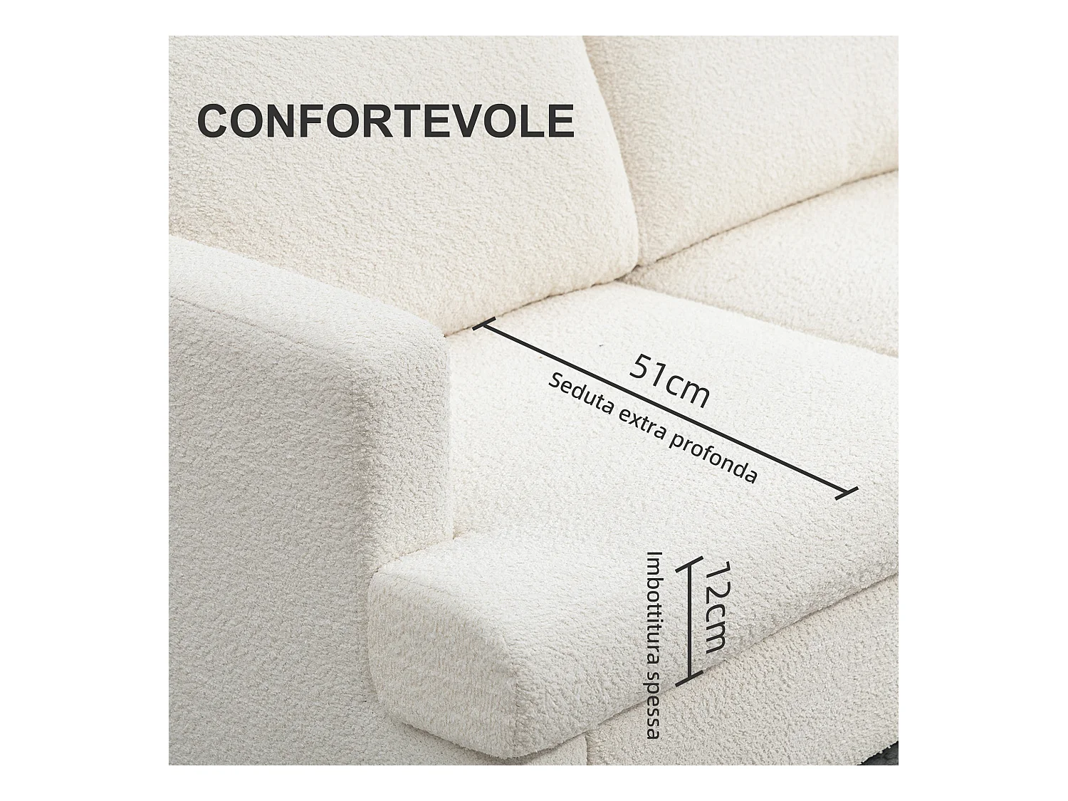 Divano 2 posti moderno con cuscini rimovibili in ciniglia crema