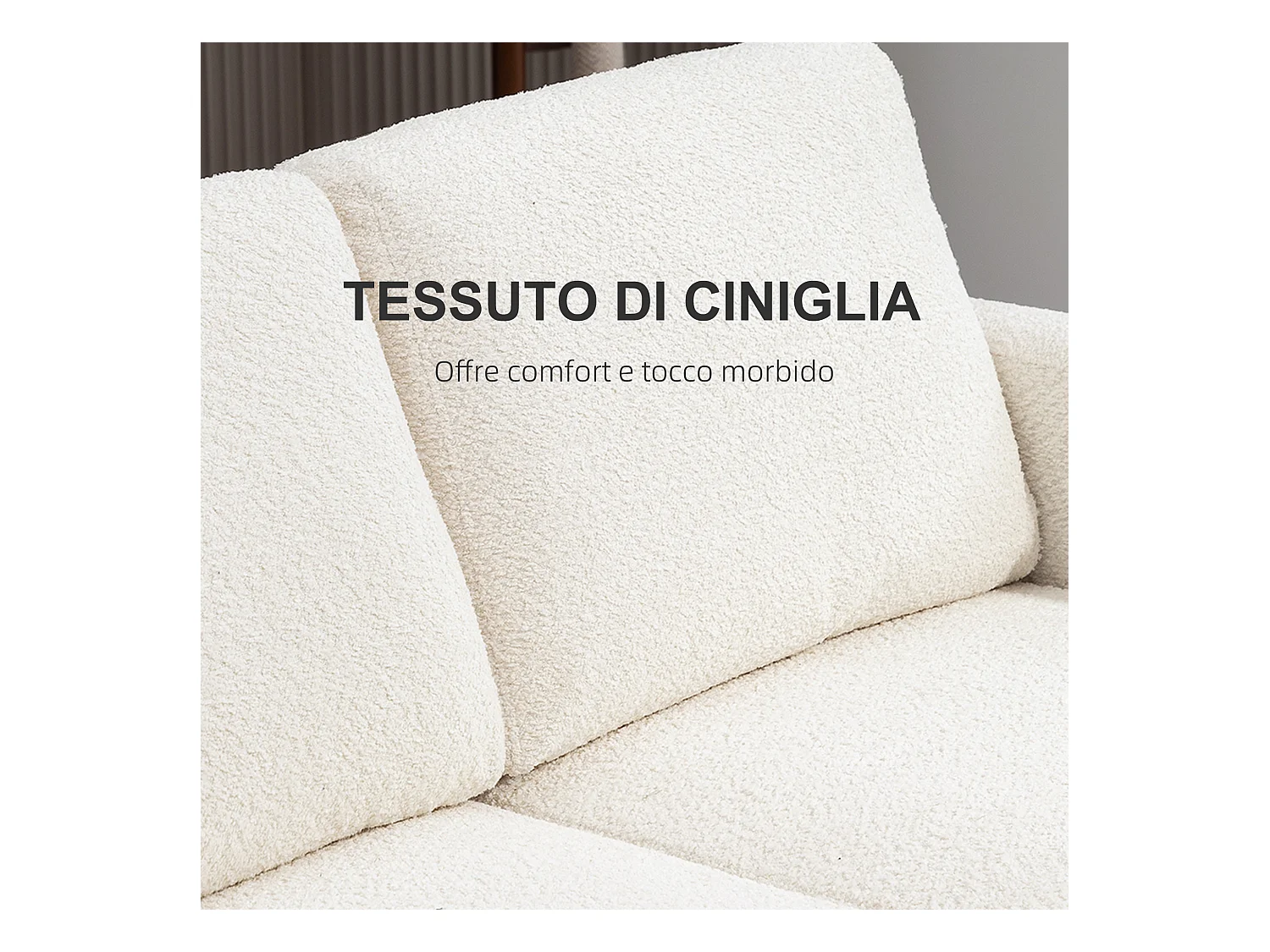 Divano 2 posti moderno con cuscini rimovibili in ciniglia crema