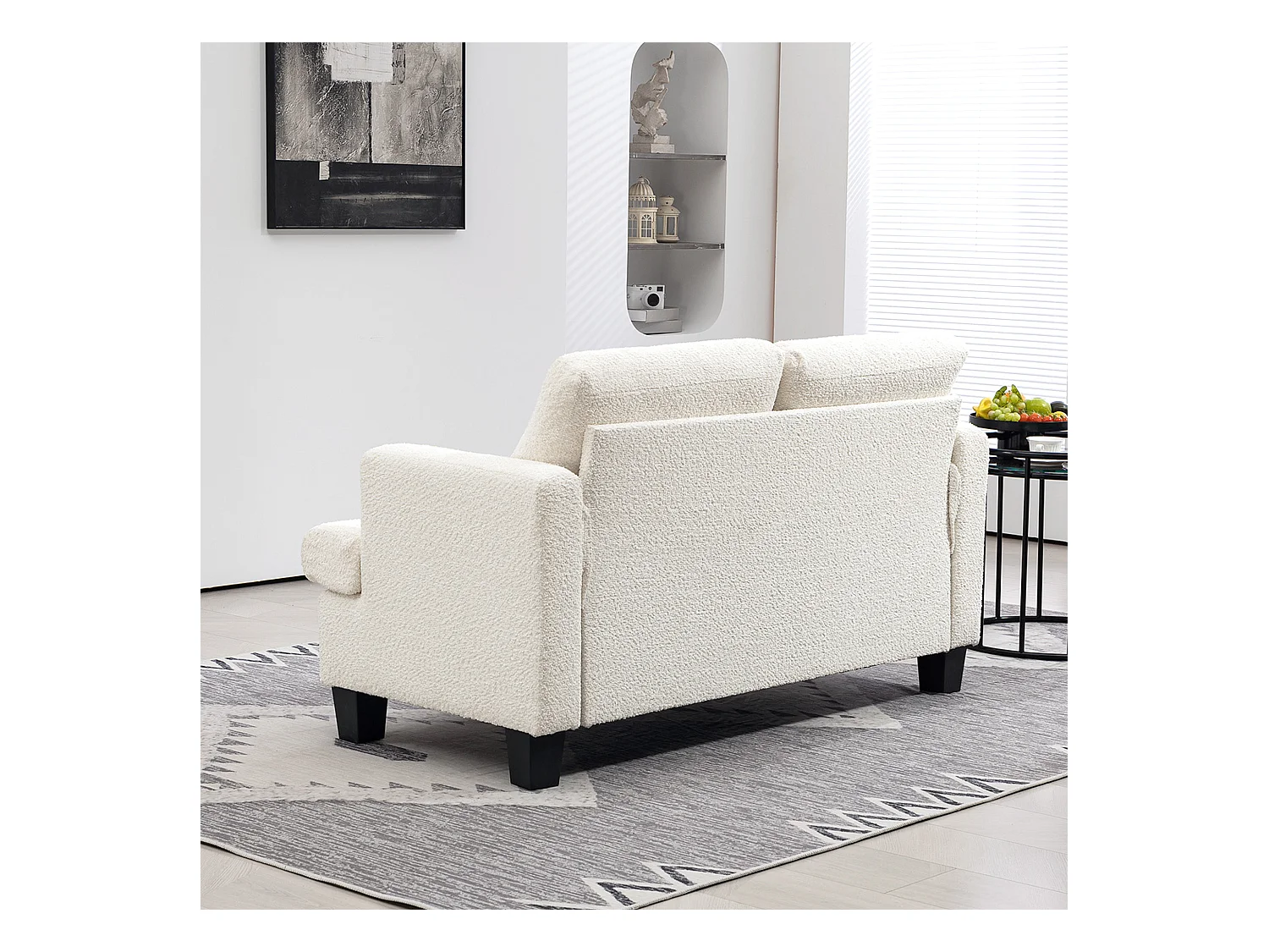 Divano 2 posti moderno con cuscini rimovibili in ciniglia crema