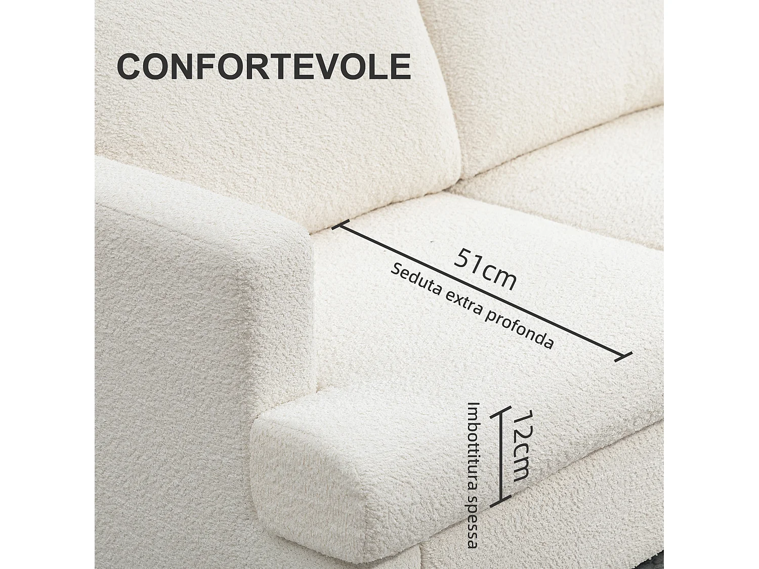 Divano 2 posti moderno con cuscini rimovibili in ciniglia crema