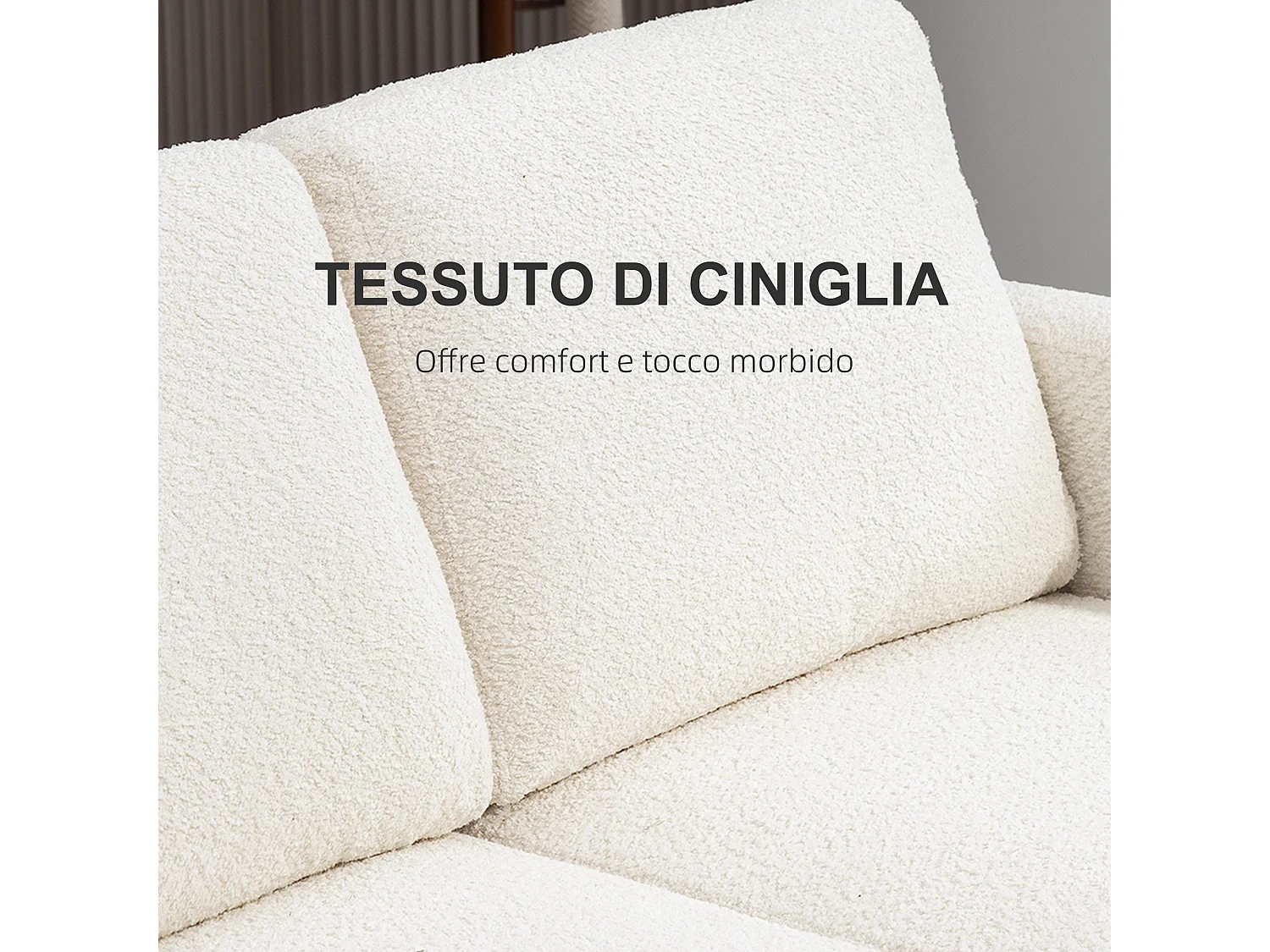 Divano 2 posti moderno con cuscini rimovibili in ciniglia crema