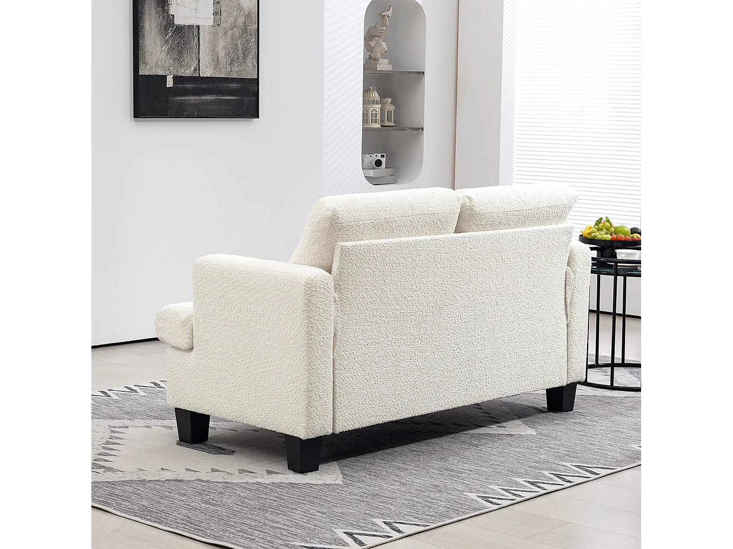 Divano 2 posti moderno con cuscini rimovibili in ciniglia crema