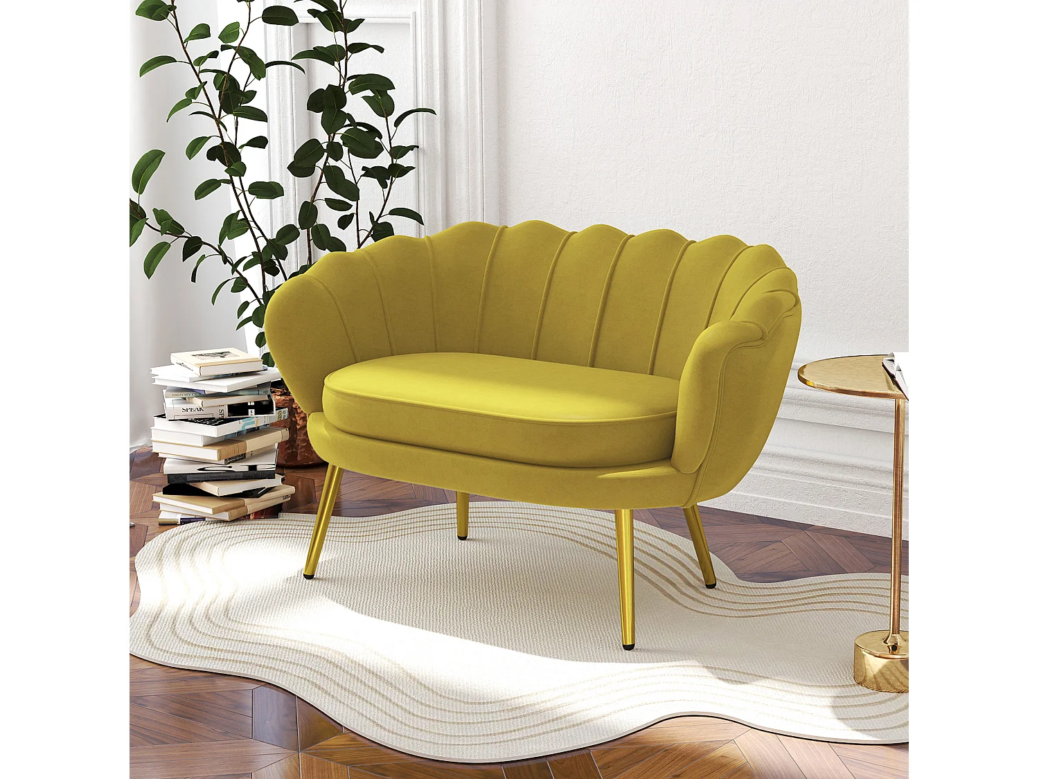Divano vintage 2 posti stile industrial chic effetto velluto giallo