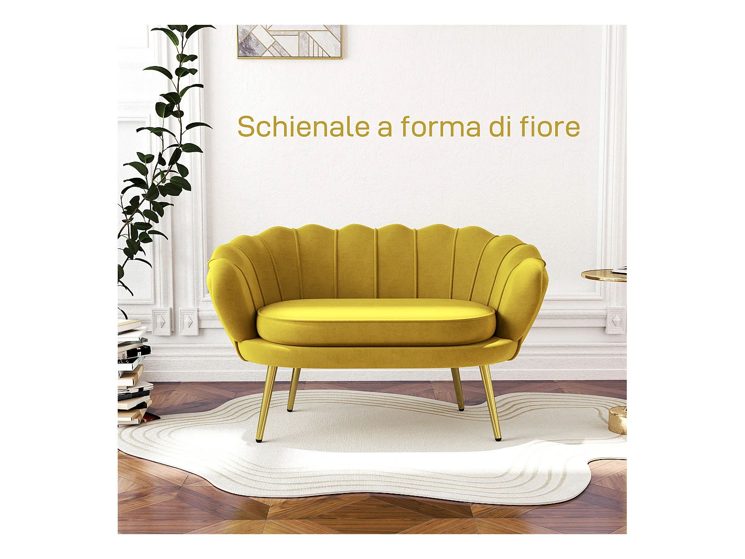 Divano vintage 2 posti stile industrial chic effetto velluto giallo