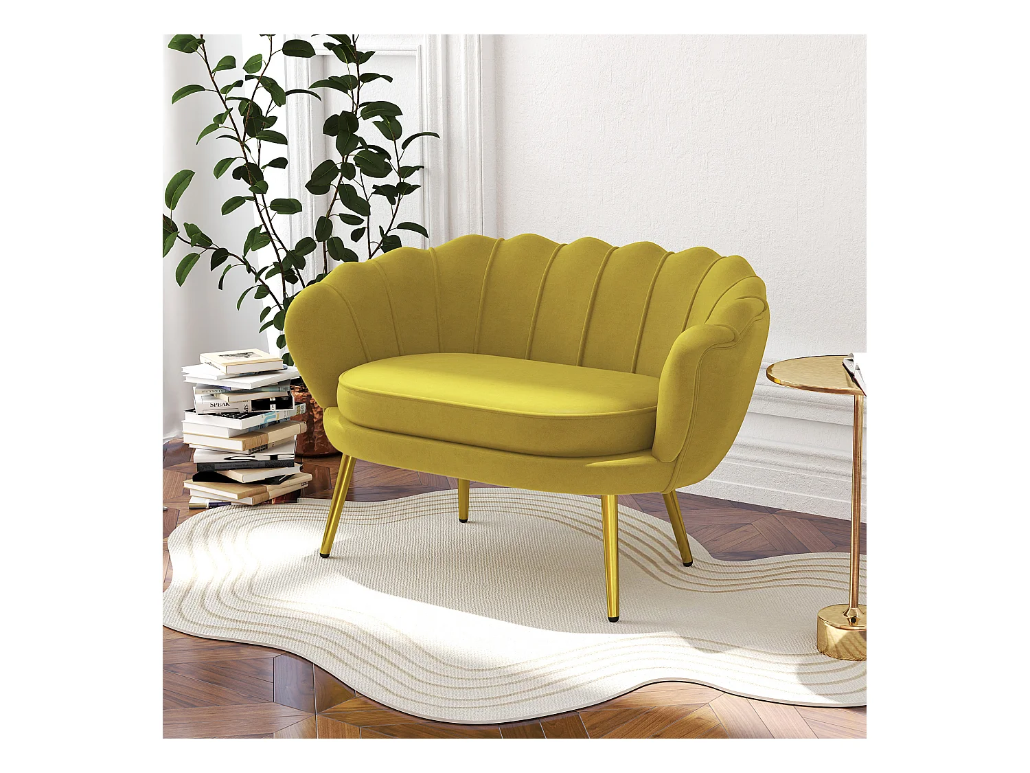 Divano vintage 2 posti stile industrial chic effetto velluto giallo