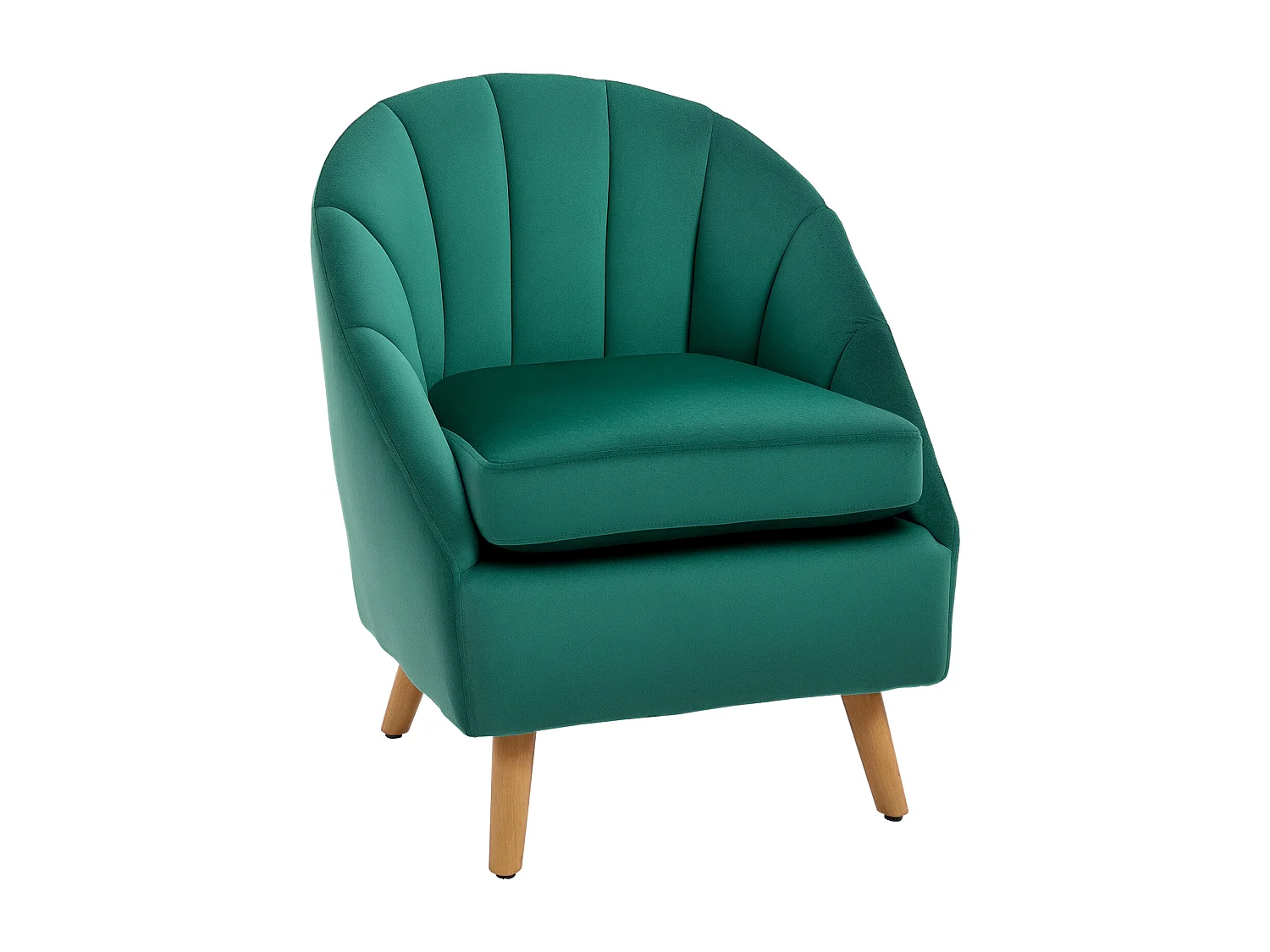 Poltrona da salotto in velluto verde con solida struttura in legno